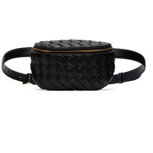 BOTTEGA VENETA Black Zip Pouch Intrecciato-woven grained lambskin